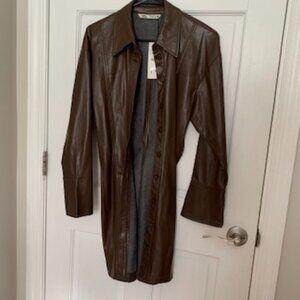 Zara Brown Faux Leather Shirt Jacket - NWT